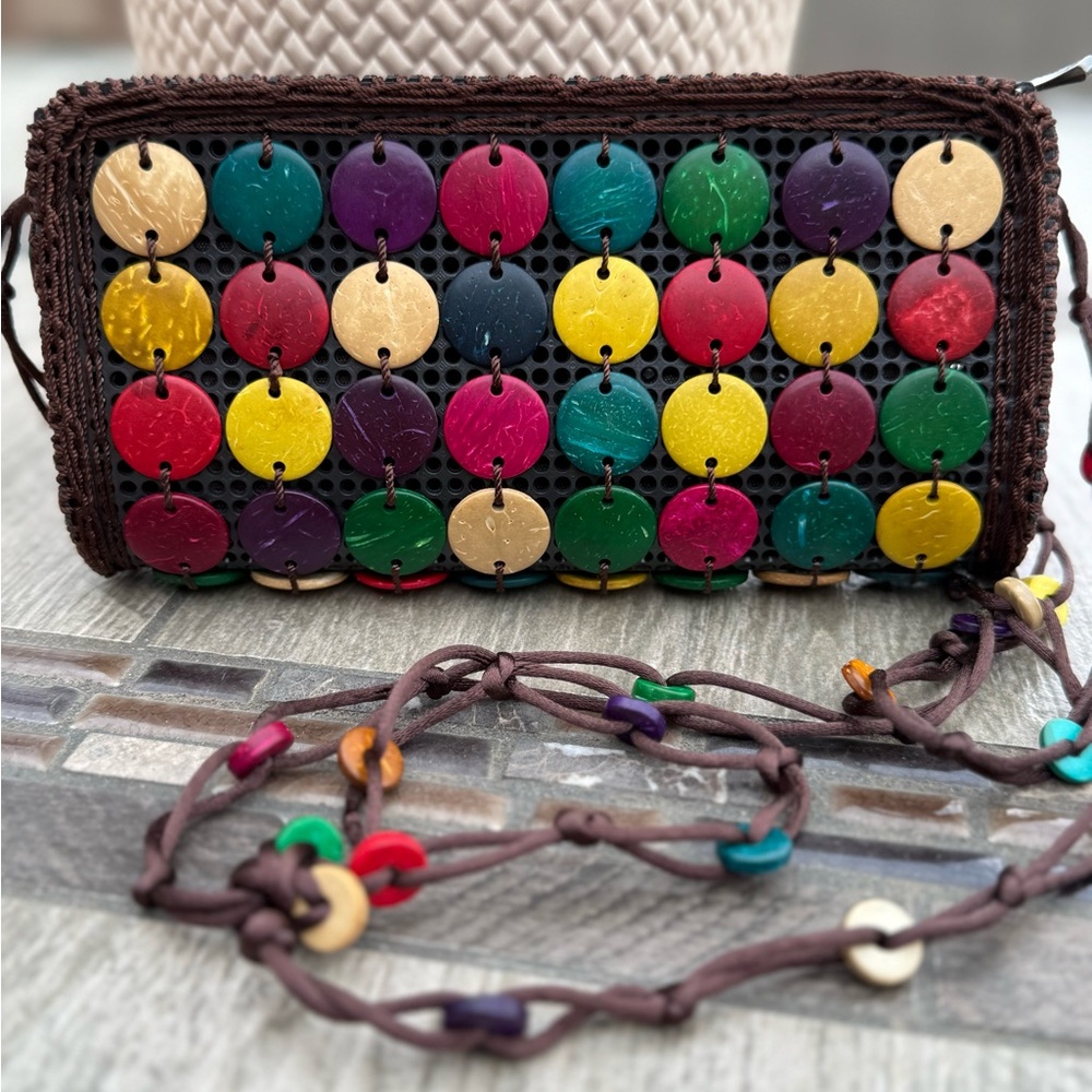 GUC! Vintage Colorful Coconut Shell Handmade Crossbody Women's Bag - Picture 5 of 11